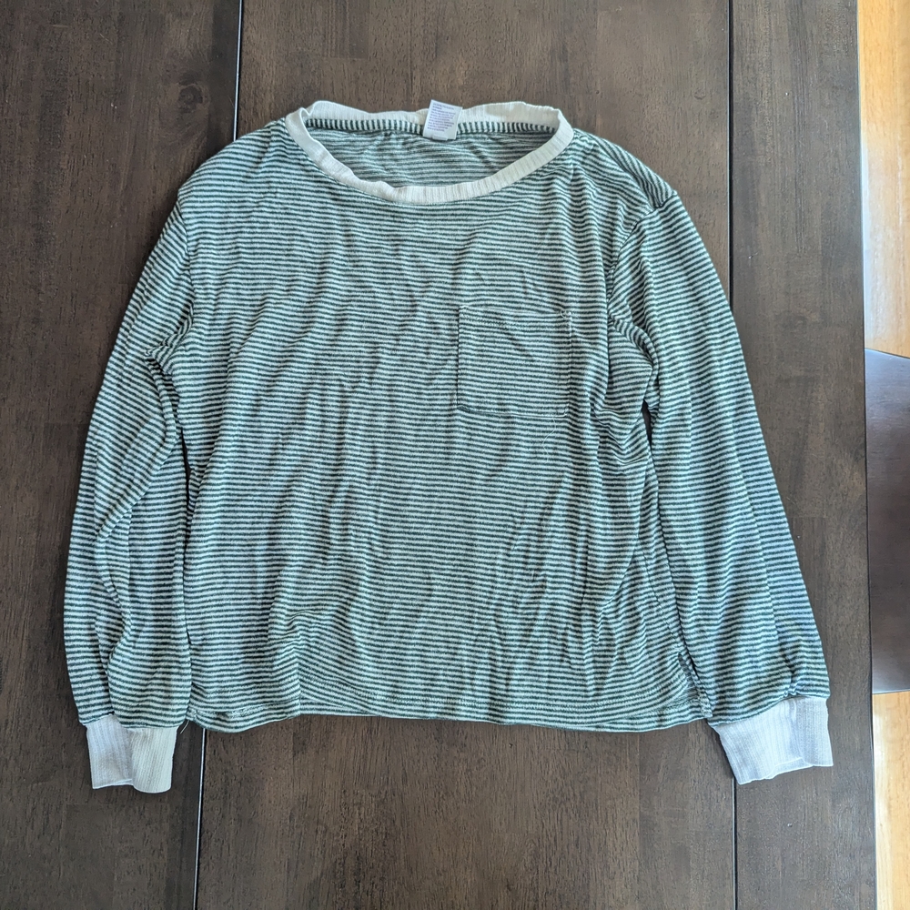 Stars Above Green and White Striped Pajama Top
